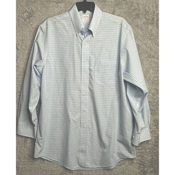 Brooks Brothers Mens‎ Blue White Plaid Button Down Cotton Size 16 2/3 - Picture 1 of 6